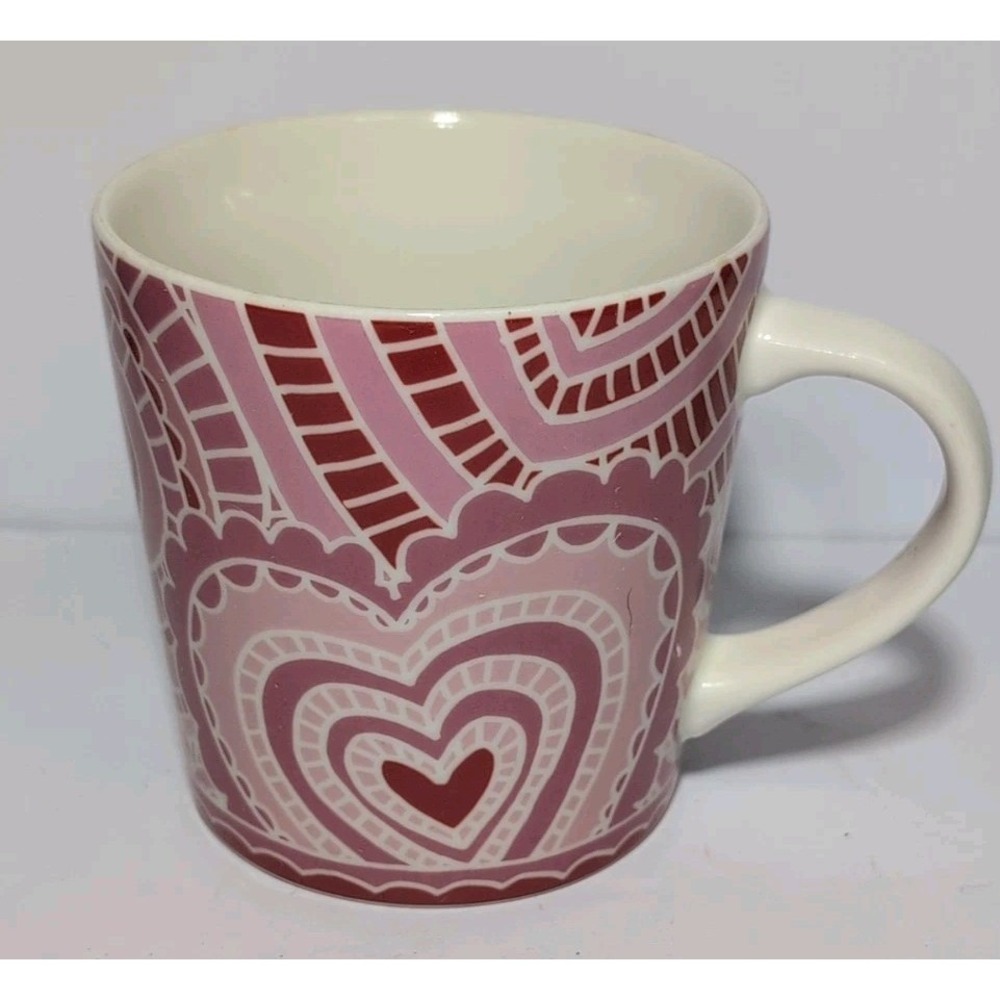 2005 Starbucks Coffee Mug 16 oz Pink Red Hearts Ceramic Retired